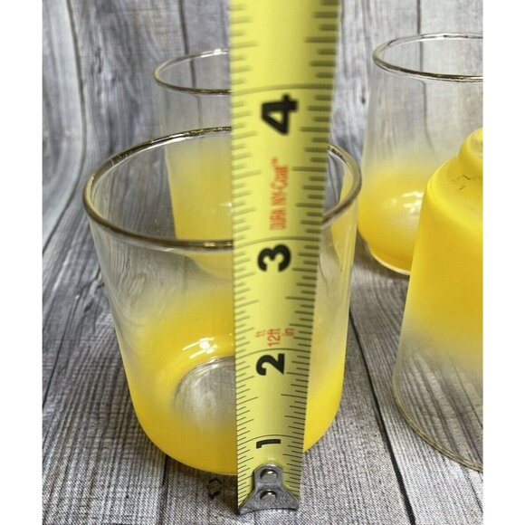 Vintage Libbey Ombre Yellow Glasses Set of 6 Gold Rim 3" Tumbler Retro Barware - Picture 5 of 8